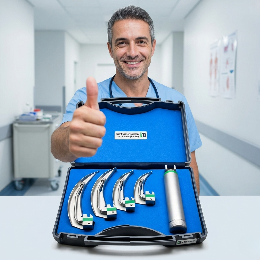 Fiber Optic Laryngoscope Set with 4 Blades (S: Adult)