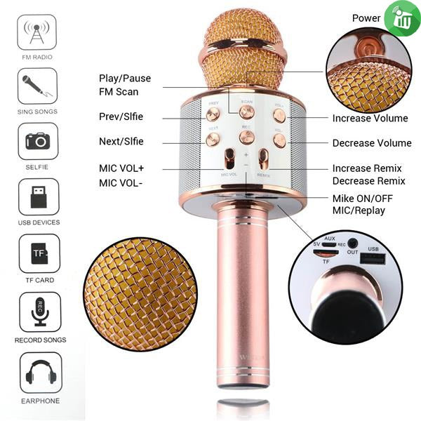 Bluetooth Microphone Karaoke Wireless Microphone Professional Speaker Handheld Microfone Player Singing Recorder Mic WS-858 KTV Microphone and Hifi Speaker