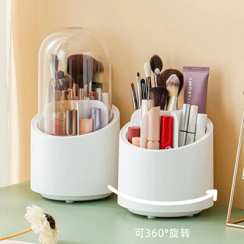 Makeup Brush Holder Organizer With Lid 360° Rotating Dustproof Printed Hard Box For Neat And Stylish Storage