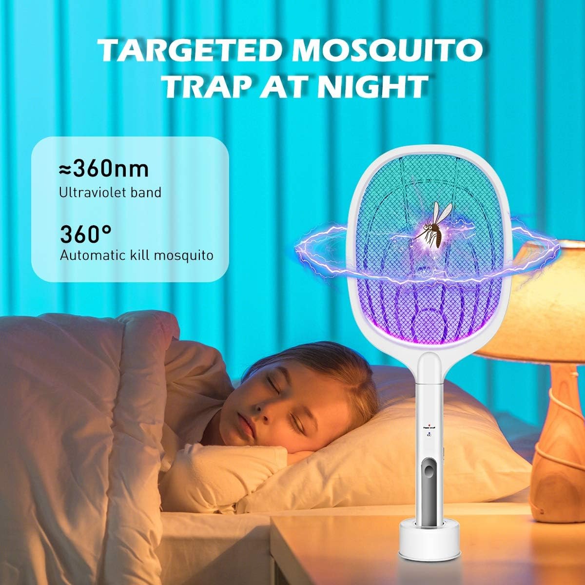 Mosquito Killer Swatter 2 In 1 Rechargeable Electric Racket And Lamp