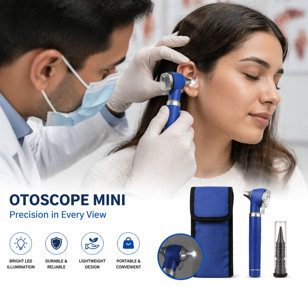 Otoscope Mini 3000 F.O. LED with Handle & Pouch
