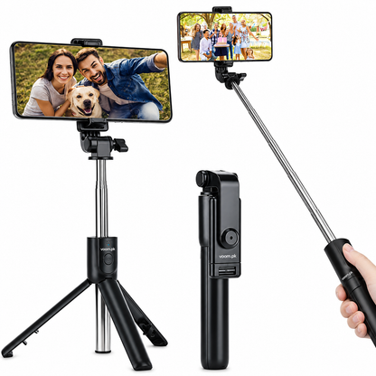 4-in-1 Wireless Bluetooth Selfie Stick Tripod Stand with Remote Control & LED Light – Portable Foldable Phone Holder