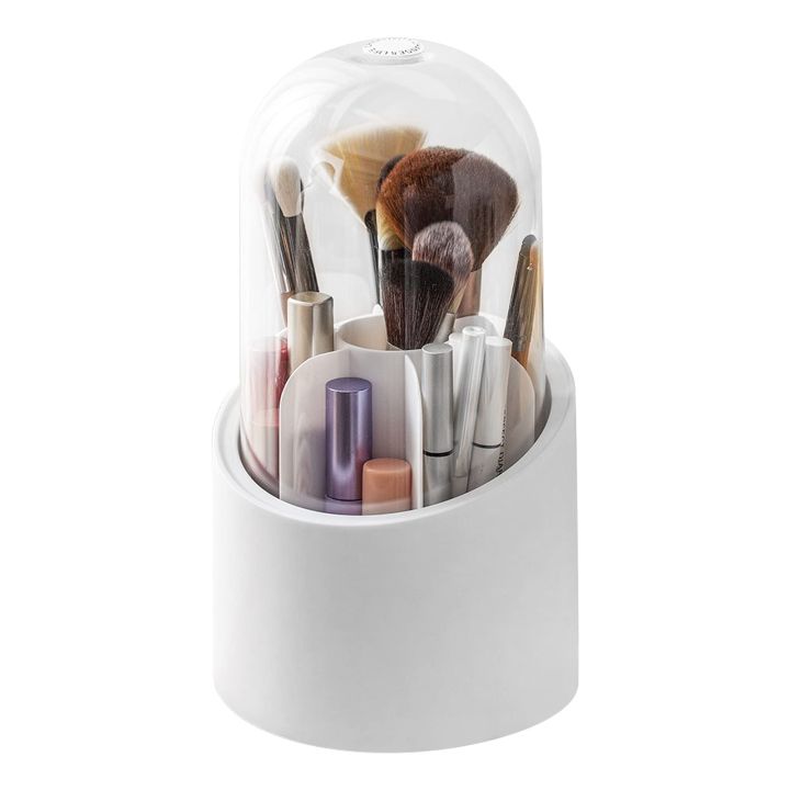 Makeup Brush Holder Organizer With Lid 360° Rotating Dustproof Printed Hard Box For Neat And Stylish Storage